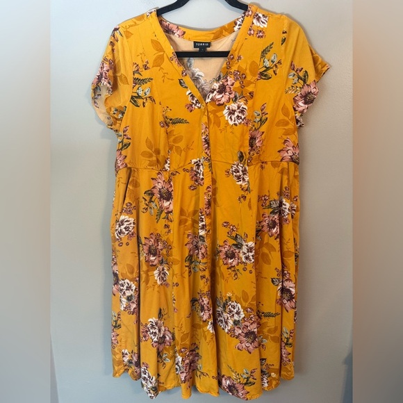 Torrid Mini Challis Shirt Dress in Floral Yellow Size 1X - Picture 3 of 12